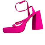 ZARA Chunky Neon Pink Strappy Heels Platform Sandals Ankle Strap Square Toe 39 Photo 4