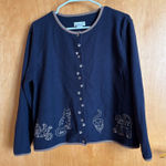 Christopher & Banks Navy Blue Cat Embellished Cardigan Sweater Women Size L Photo 0