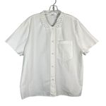 Carven Women's White Cutout Collar Relaxed Fit Button Down 100% Cotton Blouse 40 Size 8 Photo 0