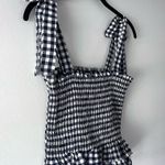 SheIn Gingham Peplum Tank Top Navy and White Photo 1