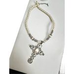Classy faux pearl & clear crystal cross necklace Photo 1