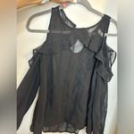 Cold Shoulder Ruffle Blouse Black Sheer Embroidery Elegant Sleeveless Top Photo 2