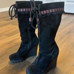 Diane Von Furstenberg  Jimson Tall 4" Wedge Boots Suede Boho Tribal Fringe Sz 7 M Photo 2