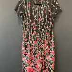 VONE Black Pink lace brocade Shortsleeve embroidered Floral Arlan Midi Dress 10 Photo 3