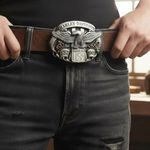 Vintage: Harley Davidson x Harmony Designs ©️1989 ☻ Eagle Rose Metal Belt Buckle Silver Photo 0