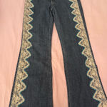Boston Proper  Denim Flare Jeans with Lace and Rhinestone Embroidery Photo 0