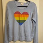 Sundry  Baby Blue French Terry Rainbow Heart Crew Neck Sweatshirt NEW WITHOUT TAG Photo 0