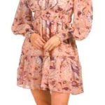 O.P.T. Boho‎ Floral Metallic Long Sleeve XS Mini Dress Pink Photo 0
