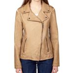 Sebby Faux Leather Moto Jacket XL Taupe Tan w/ Stretch Knit Sides Photo 5