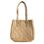 Longaberger Basket Woven Leather Shoulder Bag Stairstep Weave Caramel Photo 4