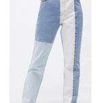 PacSun Blue Cream Two Tone Color block Patch Work Denim Mom Jeans Size 22 Photo 9