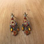 Chandelier Earrings Orange Crystals Floral Retro Photo 4