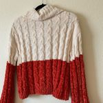 MINKPINK  cowl neck sweater color block cream and orange Photo 4