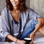 Rails x Anthropologie LILY YARN-DYED Sapphire Jacquard Blue Baja Top Size XS Photo 0