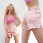 ZARA NWT Pink High Rise Straight Fit Split Hem Cutoff Denim Shorts SZ-8 Photo 1