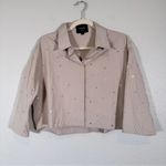 Aleeza Paris Tan Rhinestone Studded Cropped Button Down Shirt Womens S Oversized Photo 11