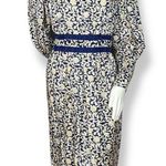 Vintage Dress 80s Long Sleeve Pencil Officecore Puff Sleeves Floral High Neck Blue Size XS Photo 0