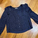 Marine layer NWOT Rory Longsleeve Ruffle Blouse in Blue Cheetah Photo 3