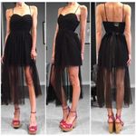 Forever 21 Black Bustier Mesh Midi Party Dress Collection Formal Satin Bow Prom Goth Size L Photo 1
