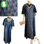 VINTAGE 1990'S DAWN JOY NAVY BLUE LACE SHEER CORSET BACK DRESS (26) Photo 1