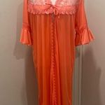 American Vintage Happie Coquette Coral Pink Lace Ruffle Trim Midi Negligee Nightgown Robe - M Photo 0