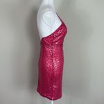 Hello Molly Vibrant Pink Sequin Asymmetrical Strap Mini Dress Size US 8 Photo 3