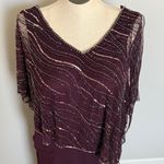 J Kara Women's Pop Over Long Burgundy Beaded Dress New Size 16 Purple Photo 2