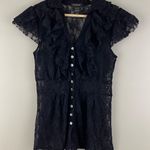 Sam & Max Vintage 90’s Black Dark Academia Gothic Lace Semi Sheer Short Sleeve Blouse Top Photo 0