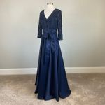 XScape  Lace and Satin Long Sleeve A-Line Evening Gown Blue Size 4 Formal Dress Photo 3