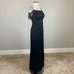 XScape Off the Shoulder Beaded Chiffon Evening Gown Blue Size 14 Long Formal Photo 1