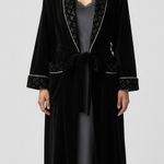 Jasmine Rose Signature Velvet Robe Large Black Gold Trim Long Lounge Womens Photo 0