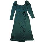 Reformation NWT Rey in Emerald Silk Satin Puff Shoulder Side Slit Midi Dress 10 Photo 1