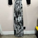 Chetta B Maxi Dress Solid Black Bodice with Floral Print Skirt Photo 6