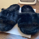 PINK - Victoria's Secret  Black Furry Slippers Photo 0