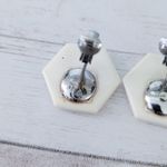 Vintage Clip On Earrings Cream Hexagon Shape Photo 6