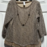 Alfred Dunner  Mesh Net Top Womens Medium 3/4 Sleeve Layered Necklace Blouse Photo 0