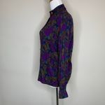 Vintage Dark Floral Brown Purple Blue Blouse Gold Buttons Sz Medium Photo 2