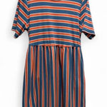 Roolee  Maternity Blue Orange White Striped Babydoll Dress Sz XL Photo 0