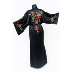 Golden Bee Vintage Floral Embroidered Kimono Robe – Black Satin Rayon Silk Blend Size M Photo 1
