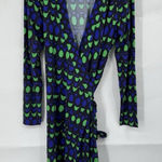 Boden Wrap Midi Dress Women 10 Blue Green Retro Geometric Y2K Mature Preppy Photo 0