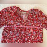 Loft Spring Bloom Tie Neck Puff Sleeve Floral Puff Sleeve Peasant Top Size M Photo 7