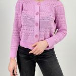 Neiman Marcus Crocheted Button Down Cardigan Sweater in Pink Size M Photo 0