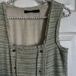 ZARA  Tweed Gold Metallic Sleeveless Square-Neck Mini Dress XS Mint Green Photo 2