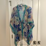 Nine West Floral Sheer Kimono with Teal Trim Swim Cover Up Photo 2
