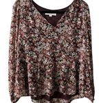 Loft Floral Fall Maroon Long Sleeve Blouse Size Small Photo 0