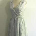 Lace V Neckline Flared Pleated Dress Blue Photo 1