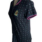 Hot Kiss  Short Sleeve Polo Shirt S Black Blue Embroidered Buttons Collared Photo 3