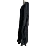 Adrienne Vittadini  Black Tiered Midi Dress Pleated Bell Sleeves‎ Size 10 Ribbed Photo 8