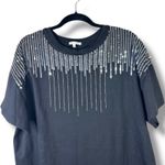 BaeVely NWOT Boutique Silver Sequin Embellished Black T Photo 2