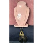 Boho Vintage Gold Tone Black Feather Fringe Statement Necklace Photo 4